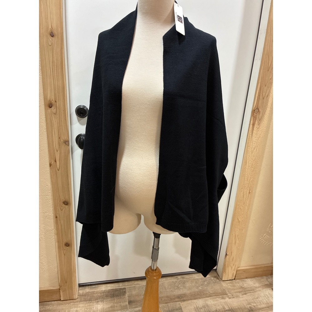 Shawl by Laundry Black Knit Wrap with Armholes NWT